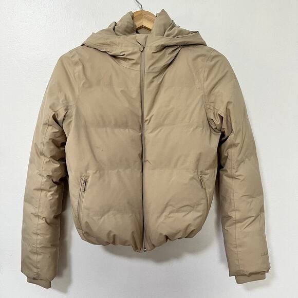 Lululemon Slush Hour Hooded Down Jacket Size 4 Trench Beige Cropped Waterproof - Picture 2 of 14